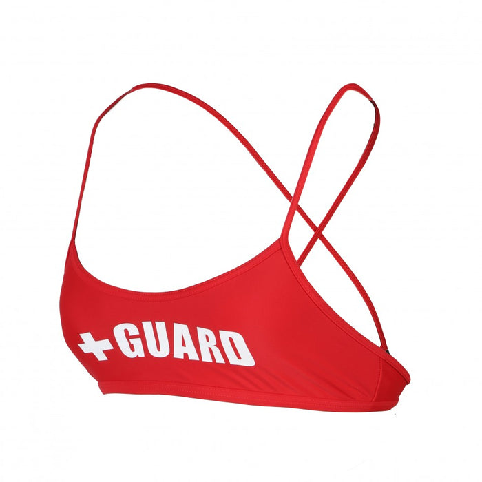 women's lifeguard swimsuit cross back top, lifeguard bathing suit top, lifeguard swimwear cross back top red