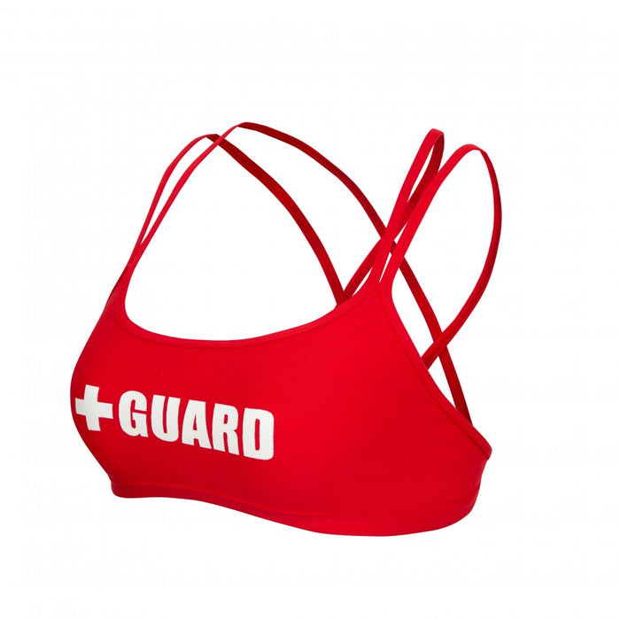 women's lifeguard swimsuit double cross top, lifeguard swimwear cross top, red lifeguard bathing suit double cross top