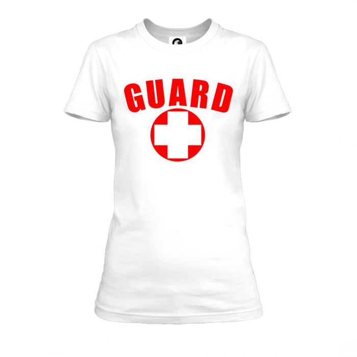 white women's lifeguard t shirt, women's lifeguard apparel, lifeguard outfits, lifeguard clothing, white lifeguard attire, women's shirt top