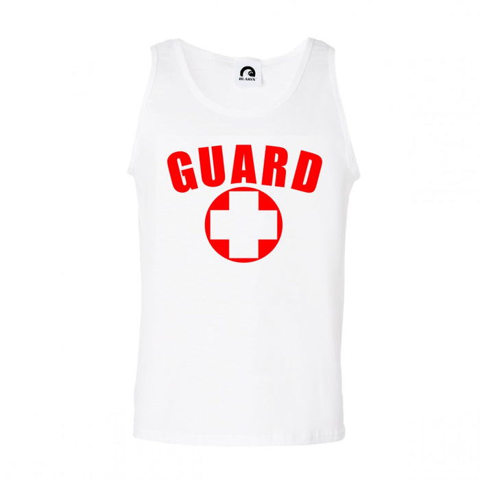 men's white lifeguard tank top, lifeguard apparel, lifeguard attire, lifeguard outfits, lifeguard clothing, men's tank top for lifeguard 